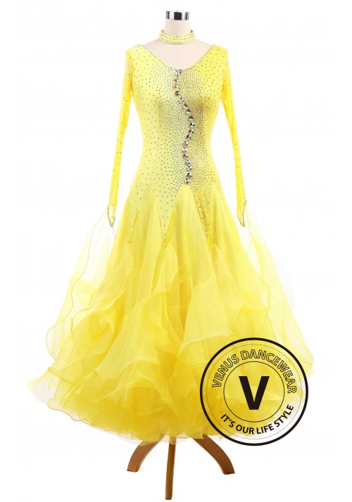Pure Yellow Standard Ballroom Tango Waltz Smooth Competition Dance Dress