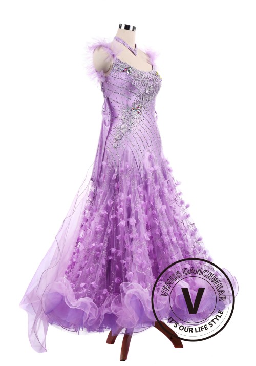 Violet Flower Ballroom Tango Waltz Smooth Competition Standard Dance Dress