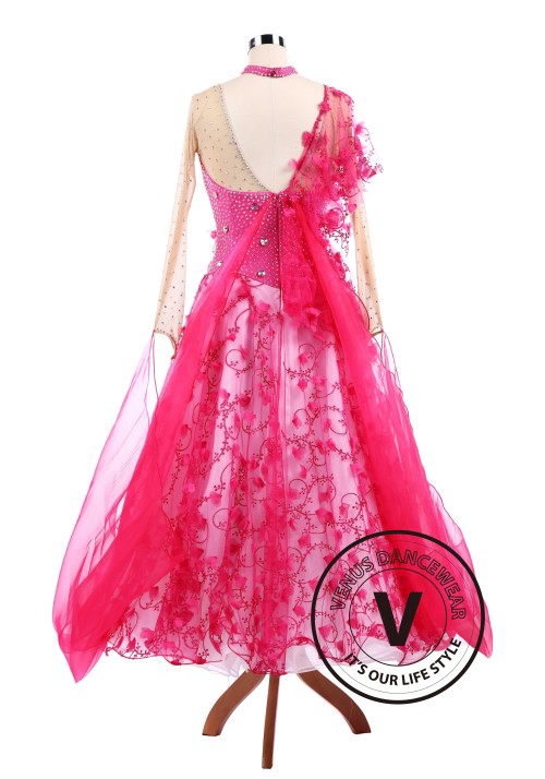 Pink Vines Ballroom Tango Waltz Smooth Standard Competition Dance Dress