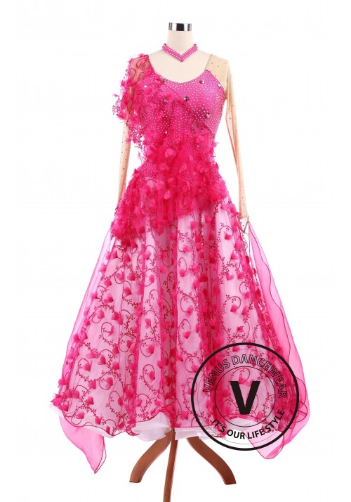 Pink Vines Ballroom Tango Waltz Smooth Standard Competition Dance Dress