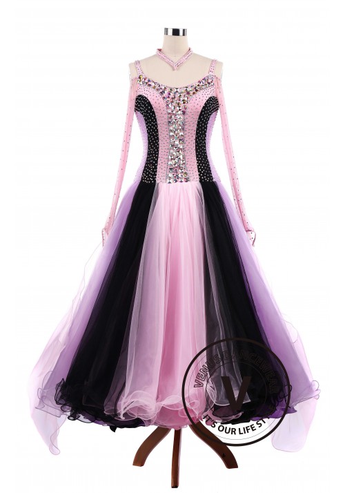 Pink Tricolore Standard Ballroom Tango Waltz Competition Dance Dress