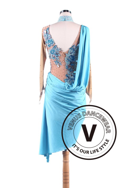 Sky Blue Latin Rhythm Swing Salsa Competition Dance Dress