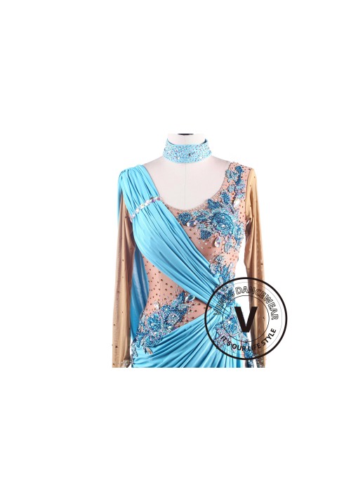 Sky Blue Latin Rhythm Swing Salsa Competition Dance Dress