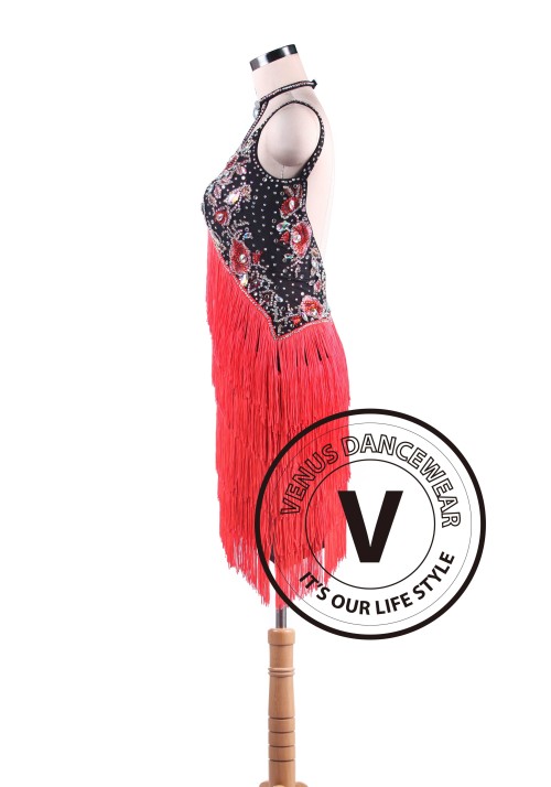 Orange Red Chacha Latin Rhythm Swing Salsa Competition Dance Dress