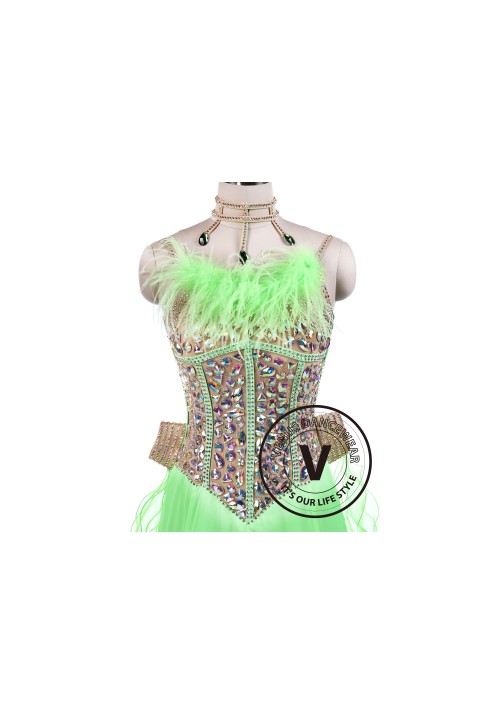 Green gorgeous Ballroom Competition Tango Waltz Dancing Dress