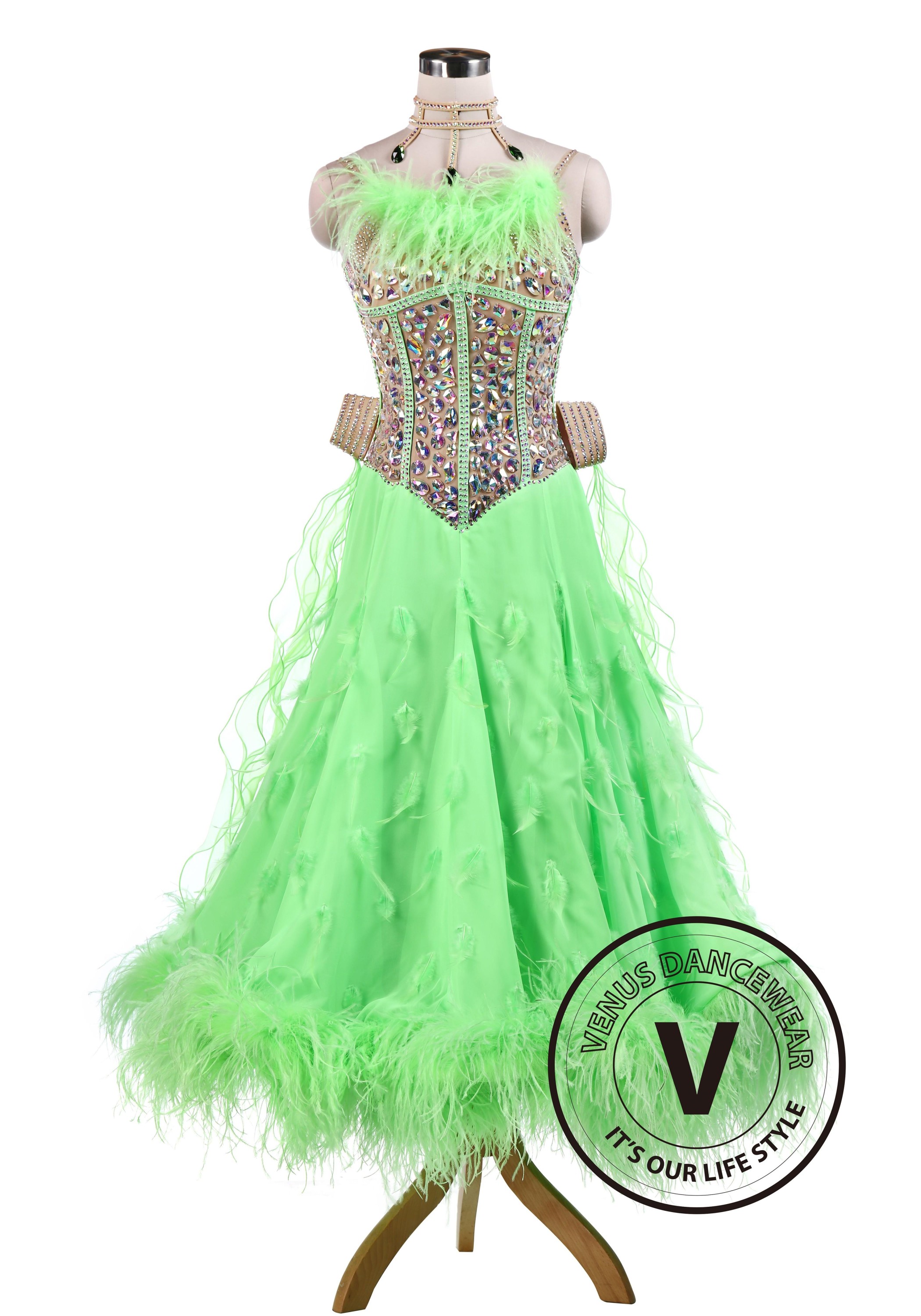 Green gorgeous Ballroom Competition Tango Waltz Dancing Dress