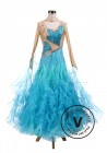 Blue Butterfly Pearl Ballroom Competition Dress Tango Waltz Dancing Dress