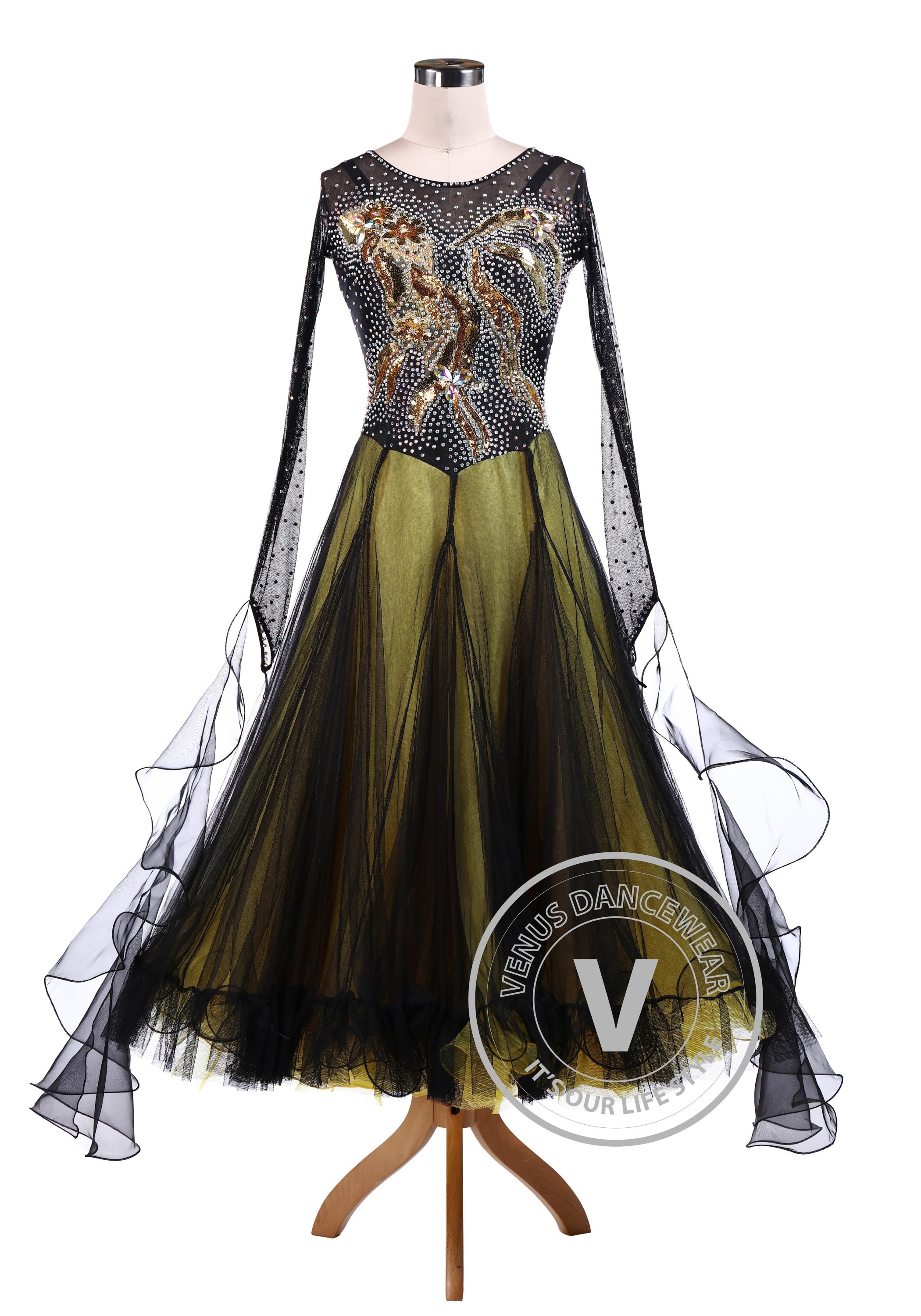 Golden Fish Shinning Ballroom Dance Tango Waltz Dress