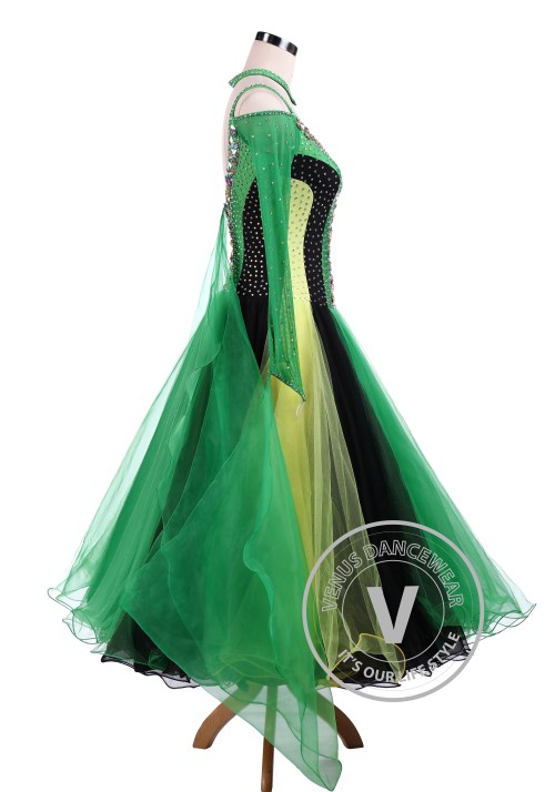 Green Tricolore Standard Ballroom Tango Waltz Competition Dance Dress