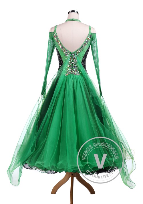 Green Tricolore Standard Ballroom Tango Waltz Competition Dance Dress