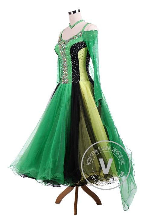 Green Tricolore Standard Ballroom Tango Waltz Competition Dance Dress