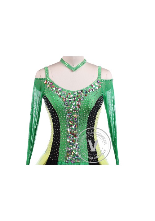 Green Tricolore Standard Ballroom Tango Waltz Competition Dance Dress