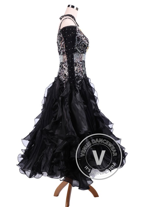 Bright Black Waltz Tango Competition Ballroom Dance Dress