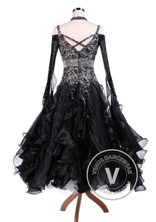 Bright Black Waltz Tango Competition Ballroom Dance Dress