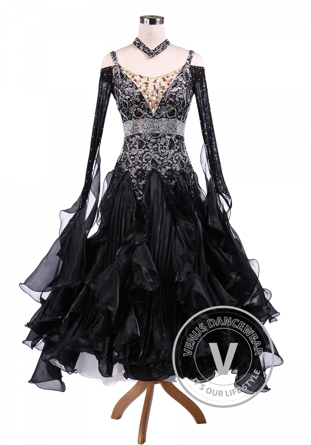 Bright Black Waltz Tango Competition Ballroom Dance Dress Venus Dancewear Your Private Dancewear Tailor