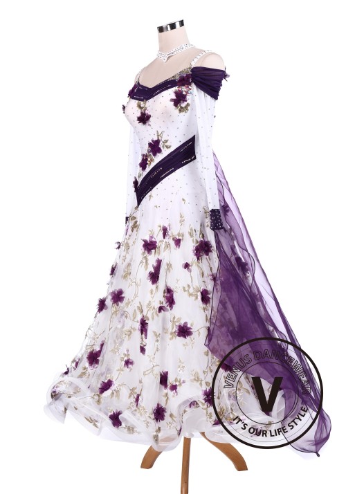 Purple Flower Smooth Tango Competition Ballroom Dancing Dress