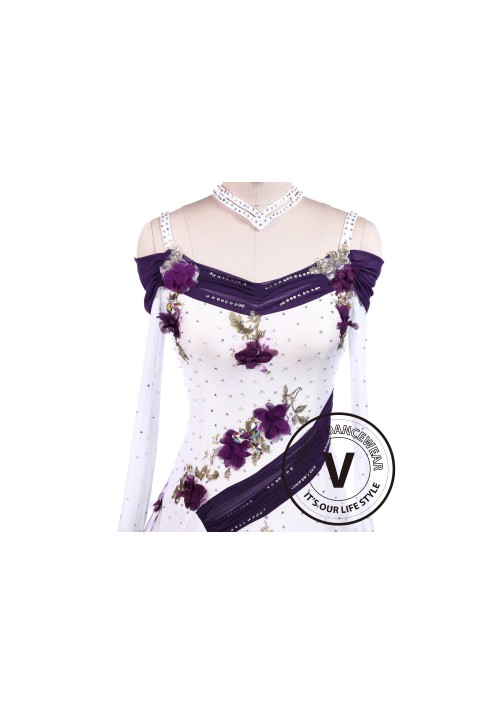 Purple Flower Smooth Tango Competition Ballroom Dancing Dress