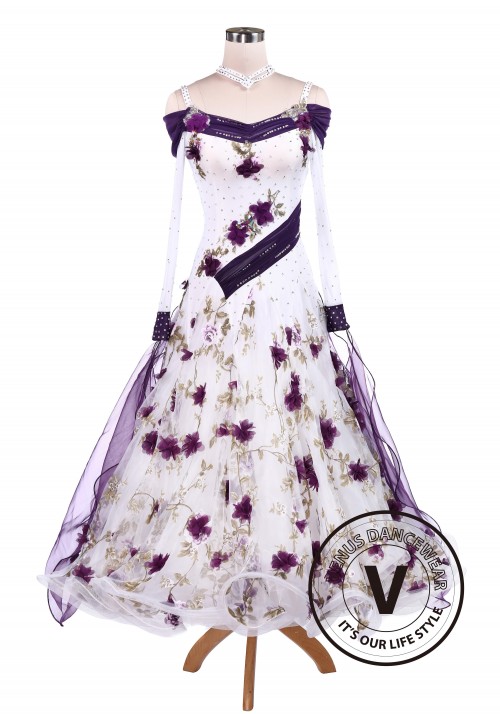 Purple Flower Smooth Tango Competition Ballroom Dancing Dress