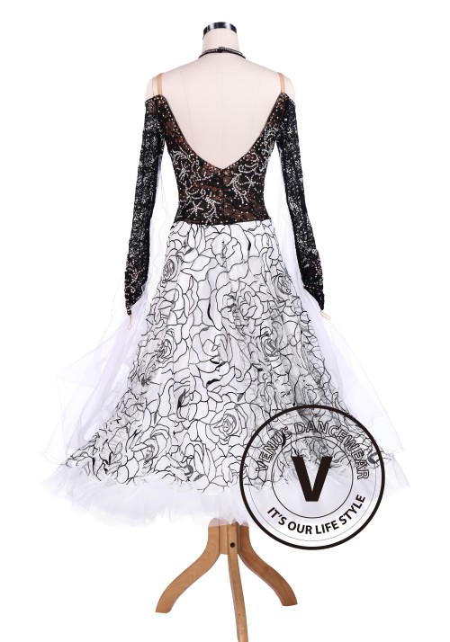 Black Rose Luxury Ballroom Tango Waltz Competition Dance Dress