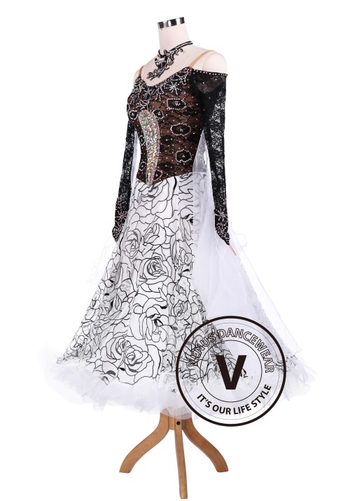 Black Rose Luxury Ballroom Tango Waltz Competition Dance Dress