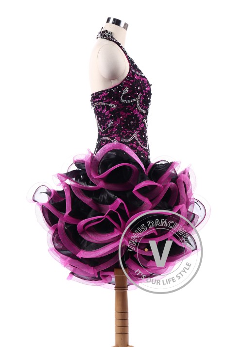 Burgundy Latin Rhythm Salsa Competition Dancing Dress