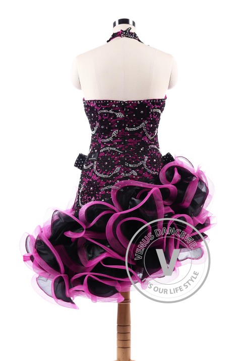 Burgundy Latin Rhythm Salsa Competition Dancing Dress