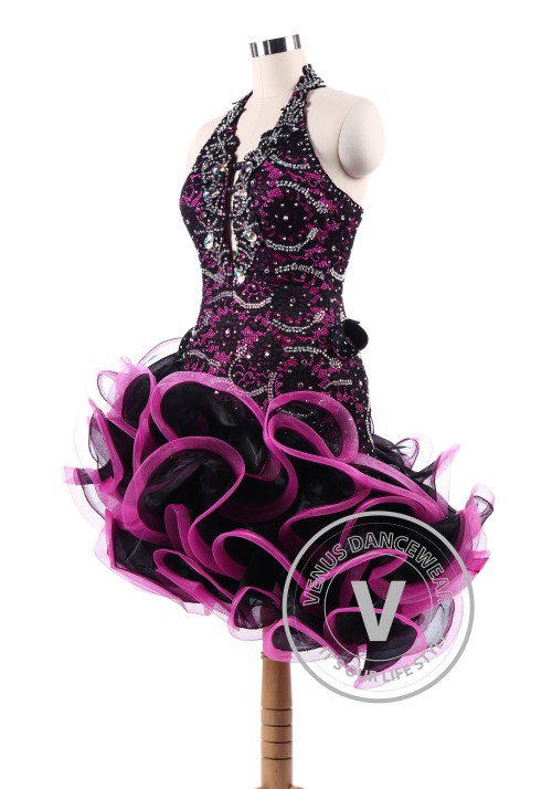 Burgundy Latin Rhythm Salsa Competition Dancing Dress