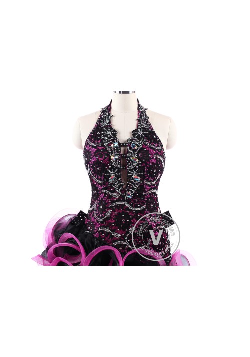 Burgundy Latin Rhythm Salsa Competition Dancing Dress