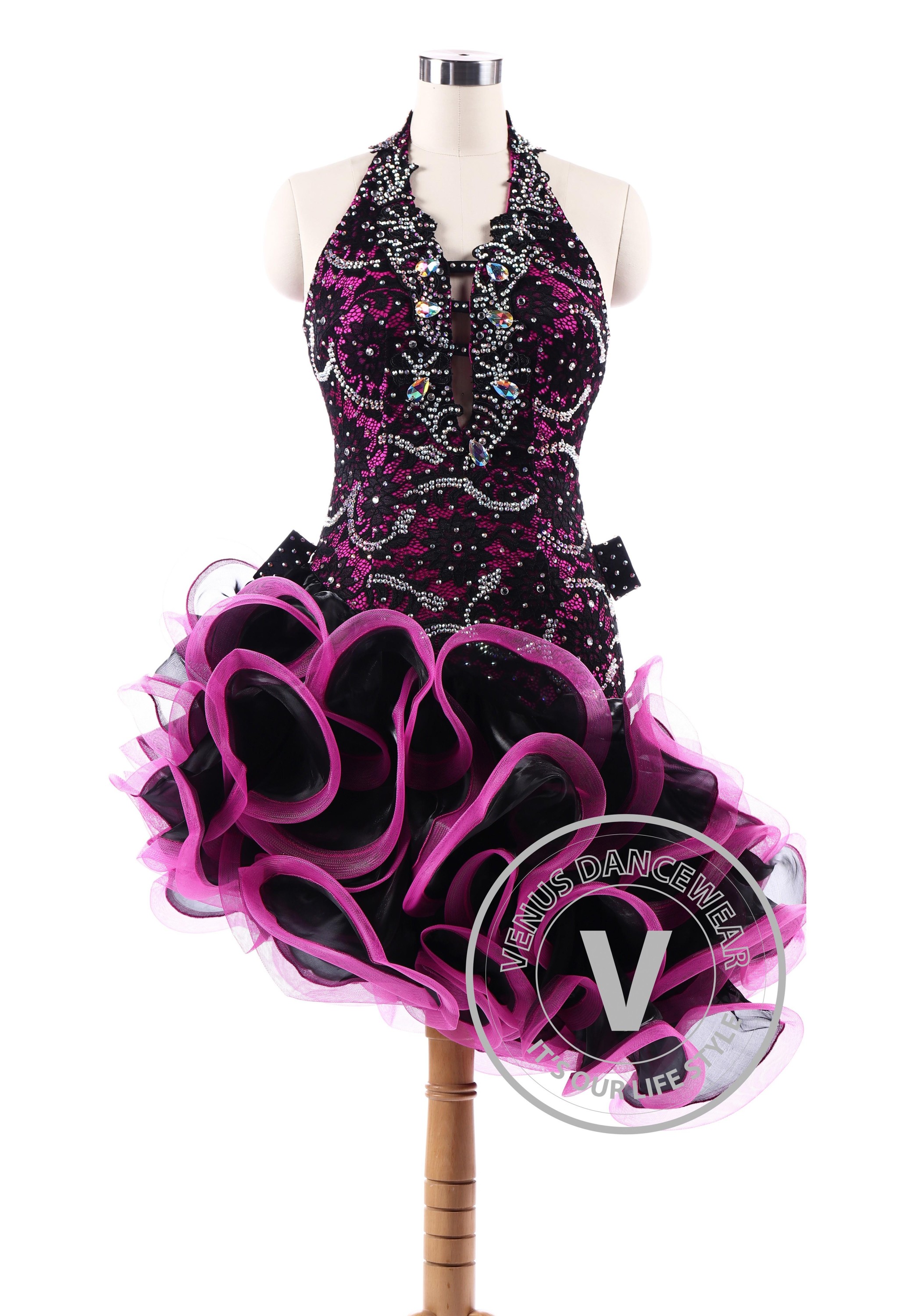 Burgundy Latin Rhythm Salsa Competition Dancing Dress