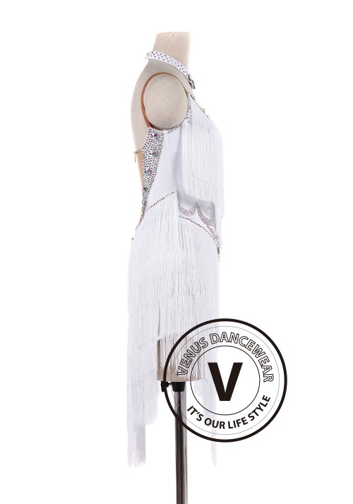 White Fringe Latin Rhythm Salsa Tango Competition Dancing Dress