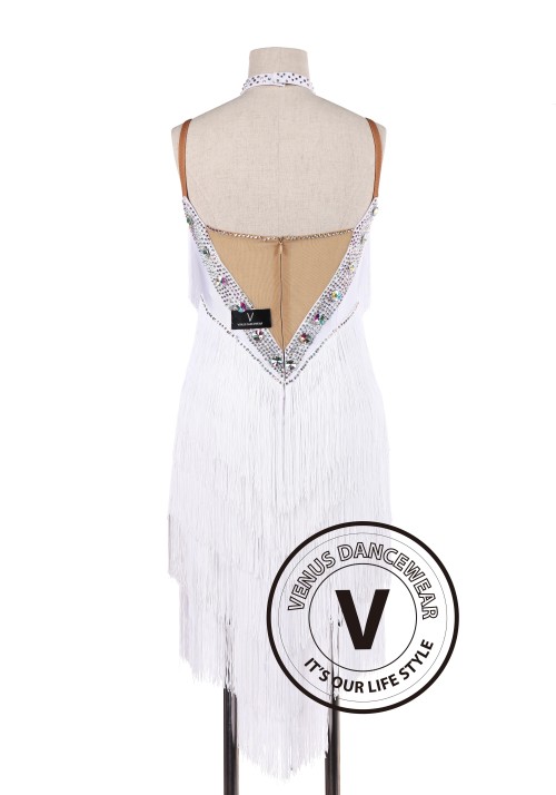 White Fringe Latin Rhythm Salsa Tango Competition Dancing Dress