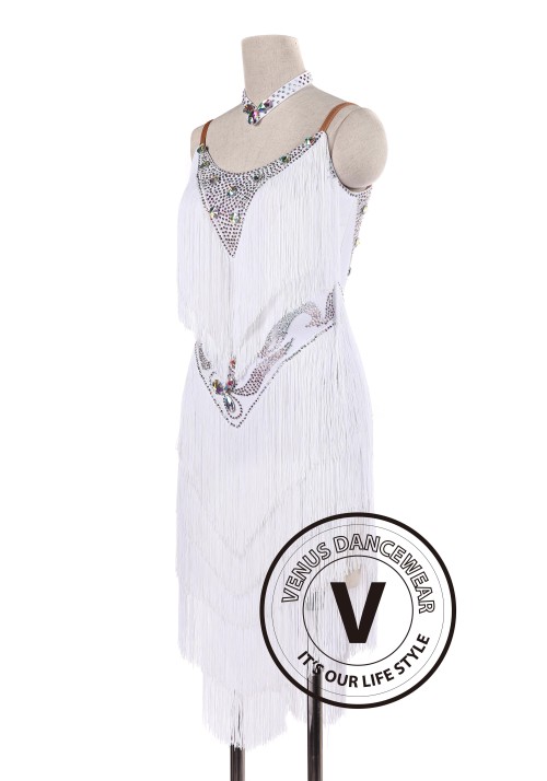 White Fringe Latin Rhythm Salsa Tango Competition Dancing Dress