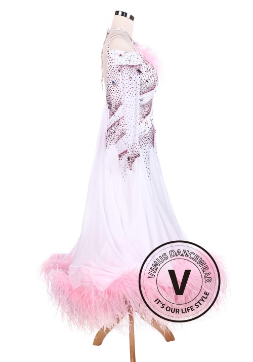 Sakura Pink Feather Luxury Ballroom Competition Dancing Dress