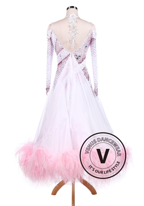 Sakura Pink Feather Luxury Ballroom Competition Dancing Dress