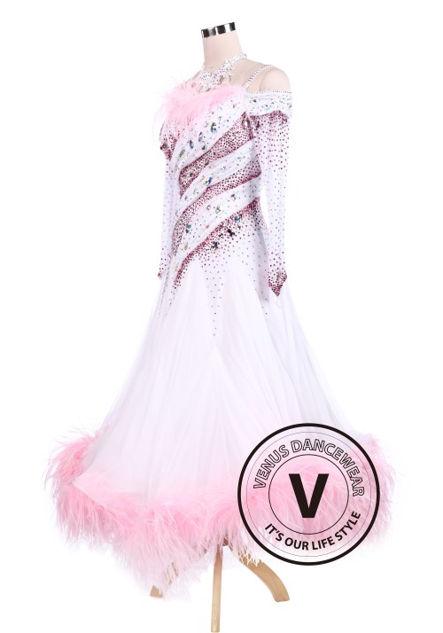 Sakura Pink Feather Luxury Ballroom Competition Dancing Dress