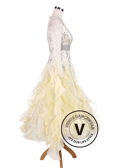 Bright Cream Waltz Tango Competition Ballroom Dance Dress