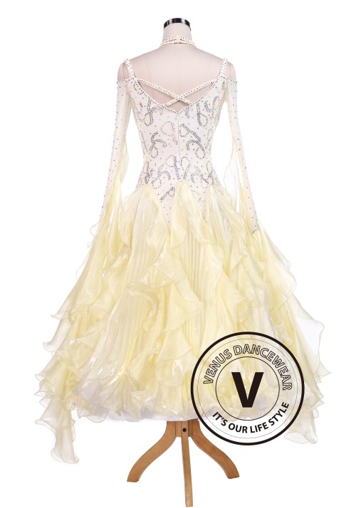 Bright Cream Waltz Tango Competition Ballroom Dance Dress