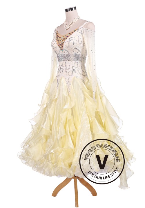 Bright Cream Waltz Tango Competition Ballroom Dance Dress