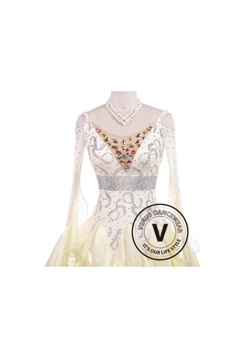 Bright Cream Waltz Tango Competition Ballroom Dance Dress