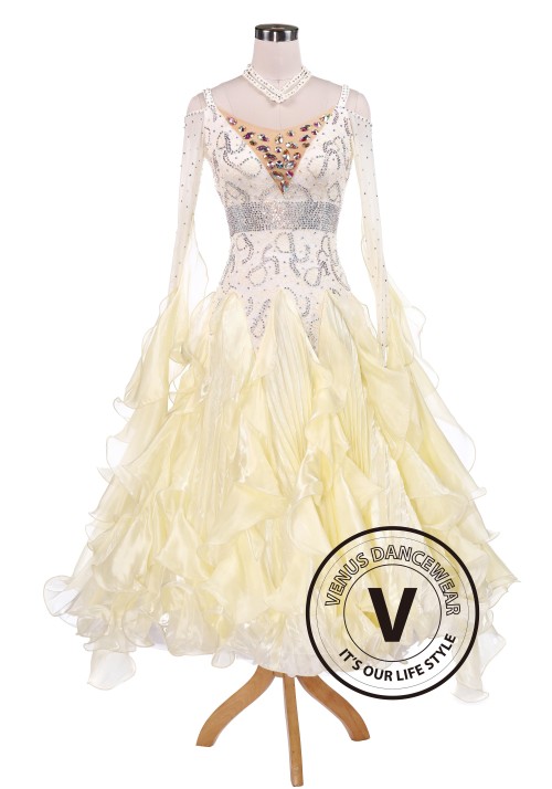 Bright Cream Waltz Tango Competition Ballroom Dance Dress