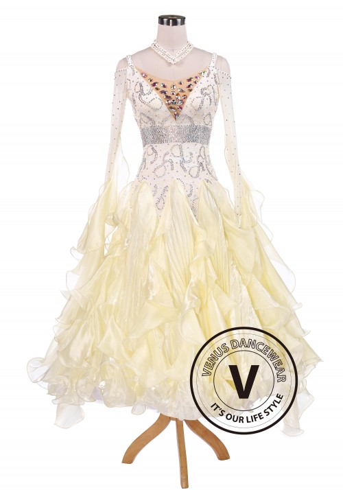 Bright Cream Waltz Tango Competition Ballroom Dance Dress