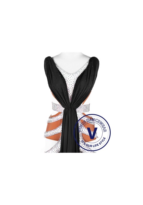 Black and White V Shape Latin Rhythm Chacha Salsa Competition Dancing Women Dress