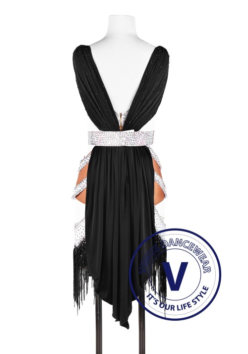 Black and White V Shape Latin Rhythm Chacha Salsa Competition Dancing Women Dress