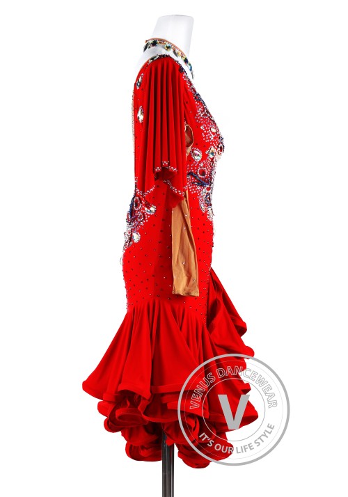 Fire Elemental Latin Rhythm Chacha Salsa Competition Dancing Dress