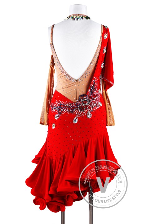 Fire Elemental Latin Rhythm Chacha Salsa Competition Dancing Dress