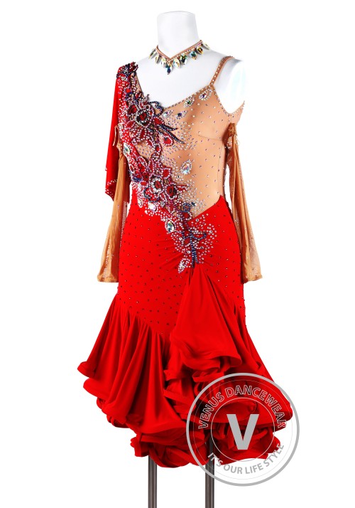 Fire Elemental Latin Rhythm Chacha Salsa Competition Dancing Dress