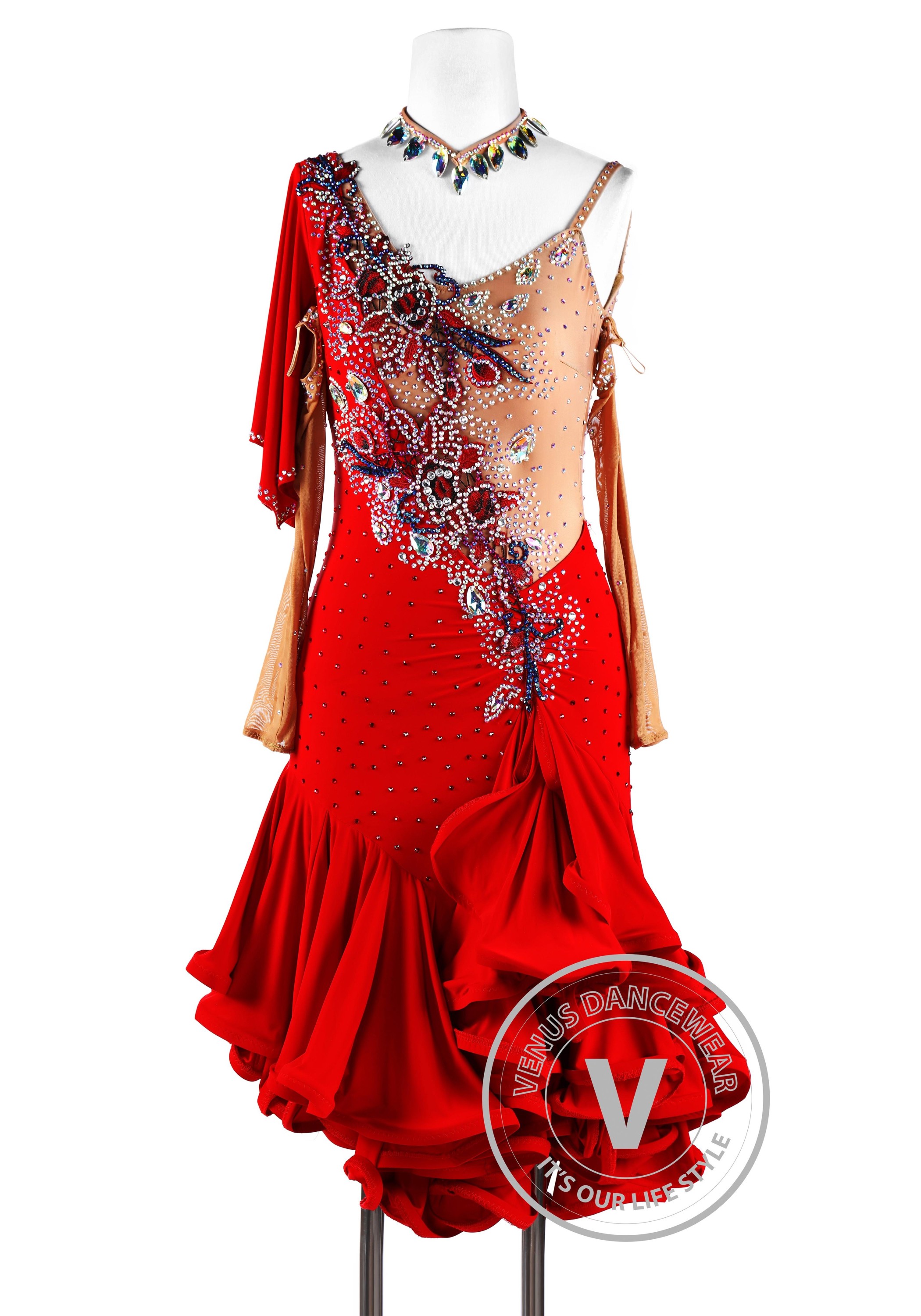 Fire Elemental Latin Rhythm Chacha Salsa Competition Dancing Dress