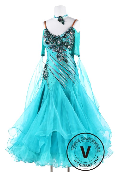 Water Elemental Smooth Waltz Tango Quickstep Ballroom Competition Dance Dress