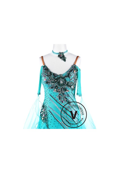 Water Elemental Smooth Waltz Tango Quickstep Ballroom Competition Dance Dress