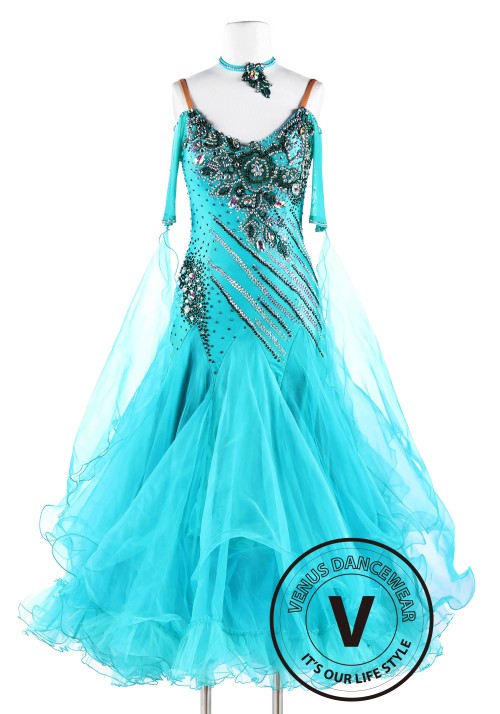 Water Elemental Smooth Waltz Tango Quickstep Ballroom Competition Dance Dress